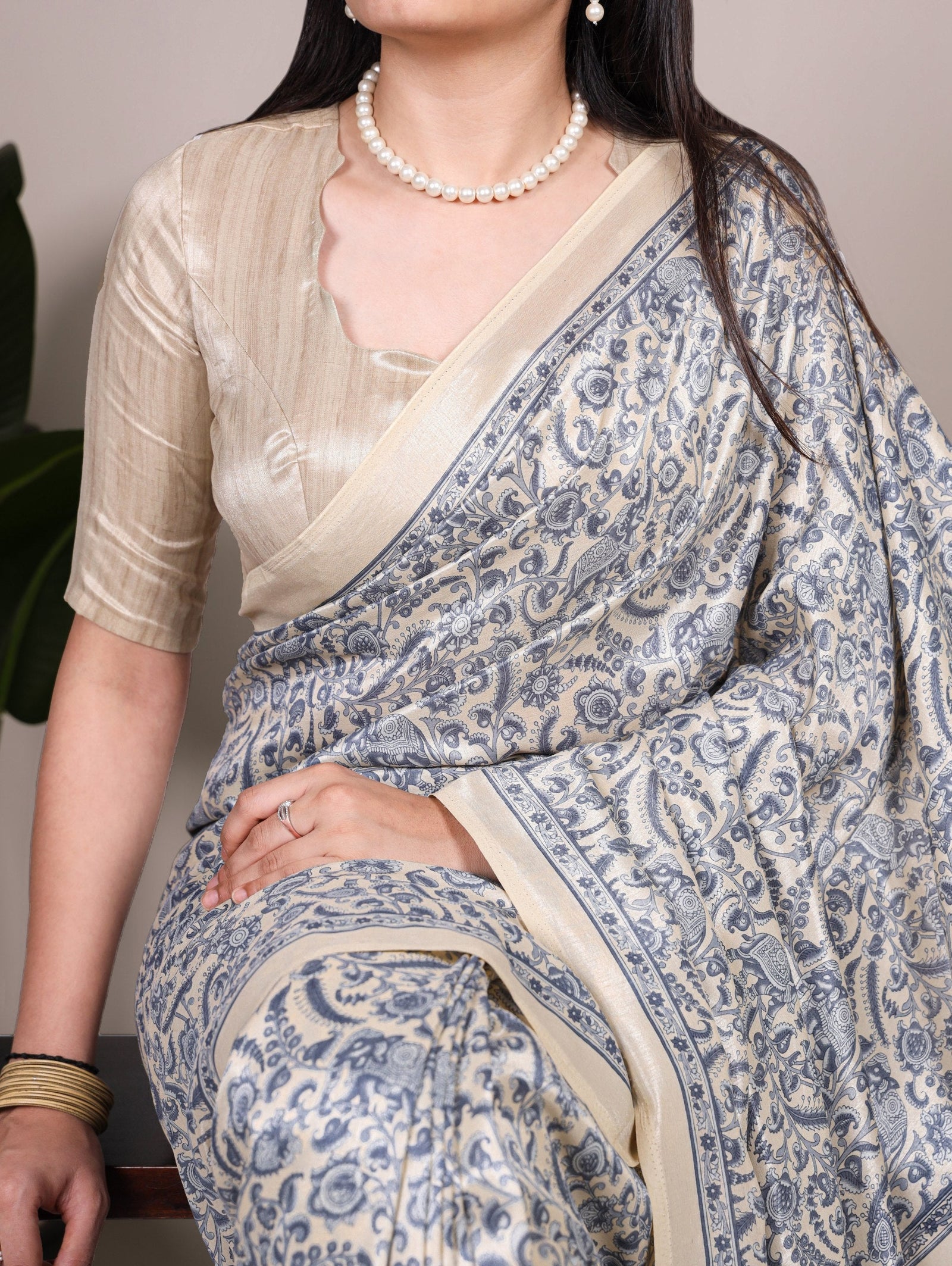 Printed Tasar Silk Saree with Matching Unstitched Blouse ClothsVilla