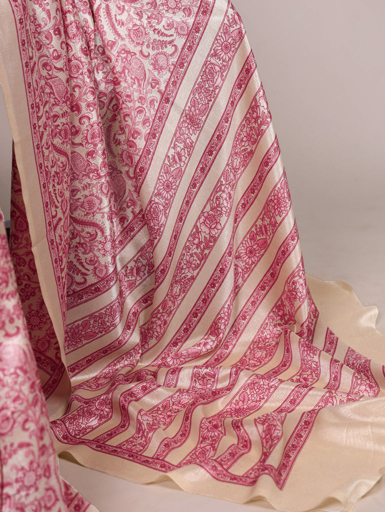 Printed Tasar Silk Saree with Matching Unstitched Blouse ClothsVilla