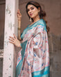 Load image into Gallery viewer, Mesmerizing Aqua Banarasi Silk Saree with Digital Print and Tassels BANARASI PRINTED