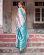 Load image into Gallery viewer, Mesmerizing Aqua Banarasi Silk Saree with Digital Print and Tassels BANARASI PRINTED