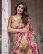 Load image into Gallery viewer, Gold Banarasi Silk Saree with Bold Floral Print and Intricate Zari Border BANARASI PRINTED