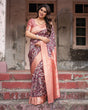 Load image into Gallery viewer, Maroon Banarasi Silk Saree with Peach Zari Border and Paisley Motifs BANARASI PRINTED
