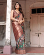 Load image into Gallery viewer, Multicolor Geometric Print Banarasi Silk Saree with Copper Zari Border BANARASI PRINTED