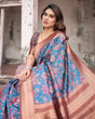 Load image into Gallery viewer, Teal Banarasi Silk Saree with Rust Zari Border and Floral Motifs BANARASI PRINTED