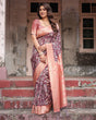 Load image into Gallery viewer, Maroon Banarasi Silk Saree with Peach Zari Border and Paisley Motifs BANARASI PRINTED