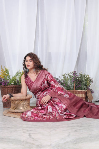 Graceful Maroon Floral Banarasi Silk Saree with Tassels BANARASI PRINTED