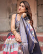 Load image into Gallery viewer, Multicolor Banarasi Silk Saree with Abstract Checkered Print &amp; Lavender Zari Border BANARASI PRINTED