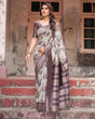 Load image into Gallery viewer, Regal Purple Banarasi Silk Saree with Digital Print and Ornate Border BANARASI PRINTED