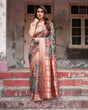 Load image into Gallery viewer, Multicolor Geometric Print Banarasi Silk Saree with Copper Zari Border BANARASI PRINTED