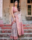Beige and Pink Geometric Print Banarasi Silk Saree with Zari Weave and Tassel-Embellished Pallu BANARASI PRINTED