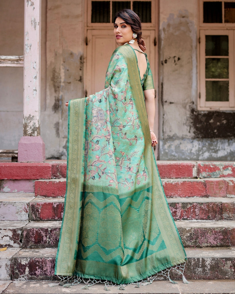 Graceful Green Banarasi Silk Saree with Intricate Floral and Elephant Weaves BANARASI PRINTED
