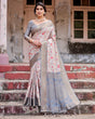 Load image into Gallery viewer, Elegant Grey Banarasi Silk Saree with Intricate Floral Design and Zari Weave BANARASI PRINTED