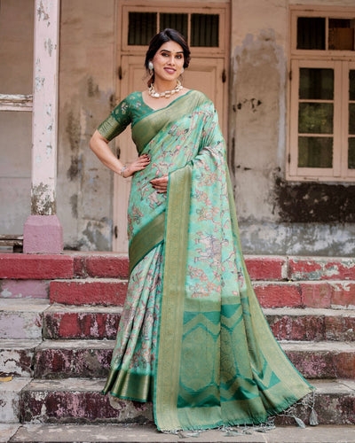 Graceful Green Banarasi Silk Saree with Intricate Floral and Elephant Weaves BANARASI PRINTED