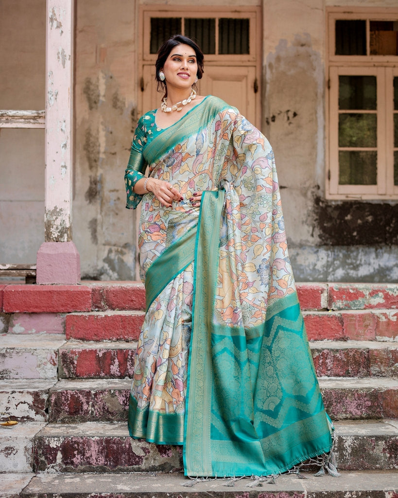 Graceful Green Banarasi Silk Saree with Vibrant Motifs and Zari Woven Pallu BANARASI PRINTED