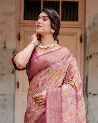 Elegant Pink Banarasi Silk Saree with Floral Zari Weaving and Tassel-Embellished Pallu BANARASI PRINTED