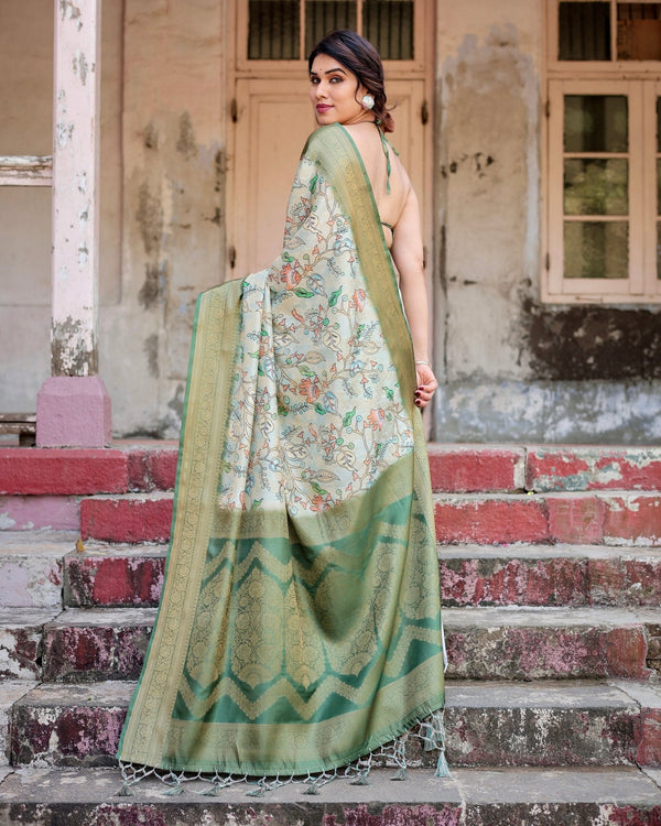 Timeless Green Banarasi Silk Saree with Zari Weaving and Tassels BANARASI PRINTED