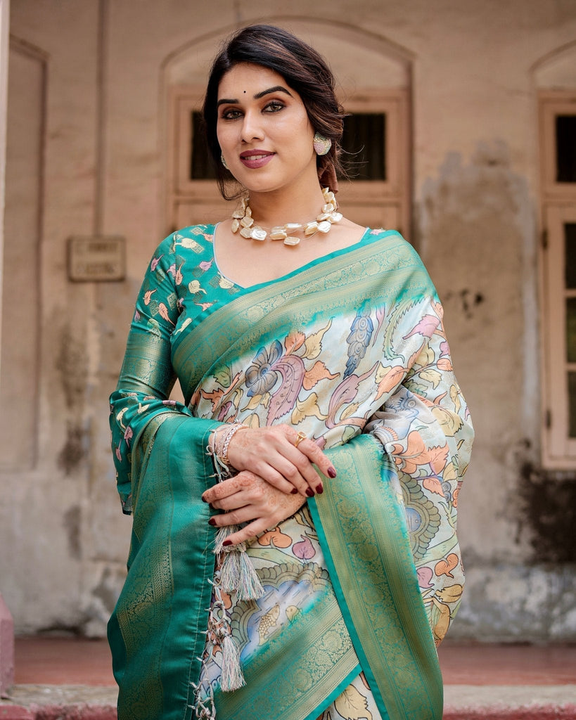 Graceful Green Banarasi Silk Saree with Vibrant Motifs and Zari Woven Pallu BANARASI PRINTED