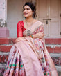 Load image into Gallery viewer, Peach Banarasi Silk Saree with Intricate Paisley and Floral Design BANARASI PRINTED