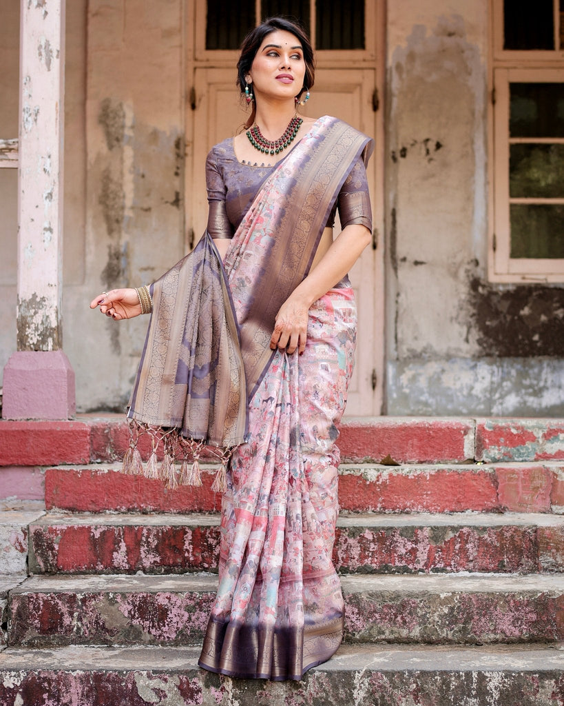 Graceful Lavender Banarasi Silk Saree with Regal Zari Weave and Tassel Detailing BANARASI PRINTED