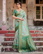 Load image into Gallery viewer, Graceful Green Banarasi Silk Saree with Intricate Floral and Elephant Weaves BANARASI PRINTED
