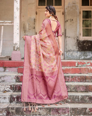 Elegant Pink Banarasi Silk Saree with Floral Zari Weaving and Tassel-Embellished Pallu BANARASI PRINTED