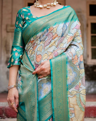 Graceful Green Banarasi Silk Saree with Vibrant Motifs and Zari Woven Pallu BANARASI PRINTED