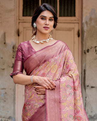 Elegant Pink Banarasi Silk Saree with Floral Zari Weaving and Tassel-Embellished Pallu BANARASI PRINTED
