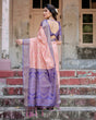 Load image into Gallery viewer, Peach and Purple Floral Digital Print Banarasi Silk Saree with Zari Weave and Tassel-Adorned Pallu BANARASI PRINTED