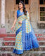 Yellow and Blue Ikat Digital Print Banarasi Silk Saree with Zari Weave and Tassel-Embellished Pallu BANARASI PRINTED