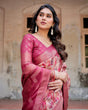 Load image into Gallery viewer, Pink and Maroon Abstract Digital Print Banarasi Silk Saree with Zari Weave and Tassel-Embellished Pallu BANARASI PRINTED