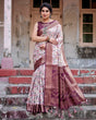 Load image into Gallery viewer, Elegant Wine Floral Banarasi Silk Saree with Zari Weave and Tassels BANARASI PRINTED