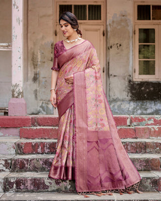 Elegant Pink Banarasi Silk Saree with Floral Zari Weaving and Tassel-Embellished Pallu BANARASI PRINTED