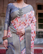 Load image into Gallery viewer, Graceful Grey Banarasi Silk Saree with Floral Elegance and Zari Accents BANARASI PRINTED