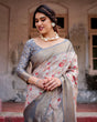 Load image into Gallery viewer, Elegant Grey Banarasi Silk Saree with Intricate Floral Design and Zari Weave BANARASI PRINTED