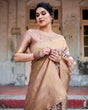 Load image into Gallery viewer, Elegant Beige Floral Banarasi Silk Saree with Zari Weave and Tassels BANARASI PRINTED