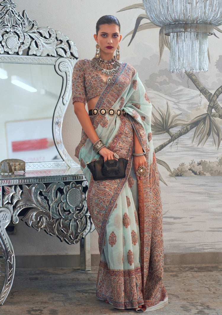 Sky Blue Graceful Silk Saree with Unstitched Blouse Piece Elegant Ethnic Wear ClothsVilla