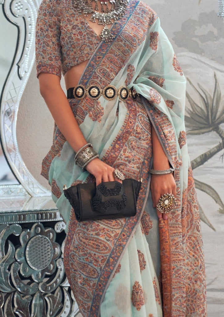 Sky Blue Graceful Silk Saree with Unstitched Blouse Piece Elegant Ethnic Wear ClothsVilla