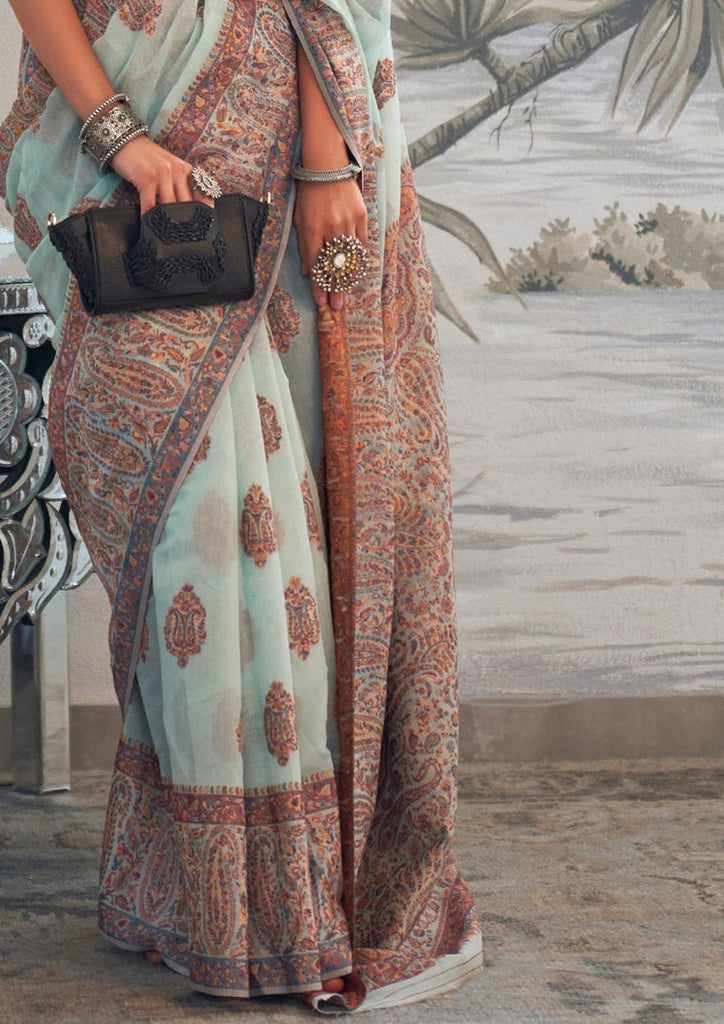 Sky Blue Graceful Silk Saree with Unstitched Blouse Piece Elegant Ethnic Wear ClothsVilla