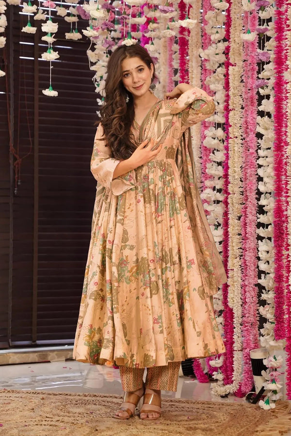 Pure Muslin Digital Print Anarkali Gown with Dupatta Clothsvilla