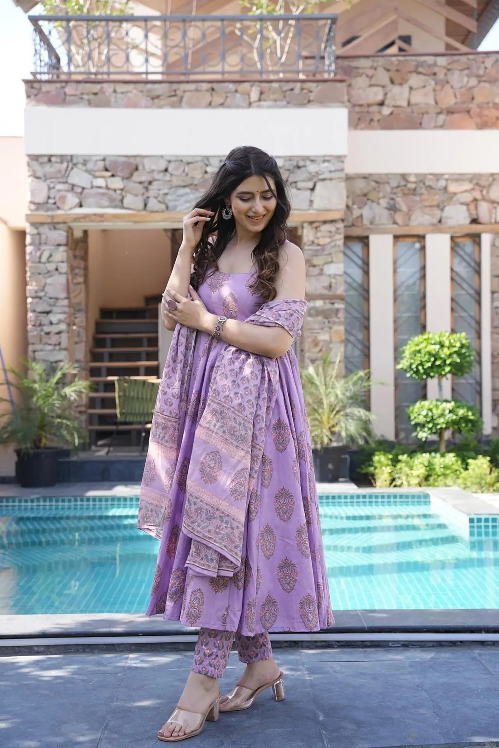 Pure Muslin Digital Print Anarkali Gown with Dupatta Clothsvilla