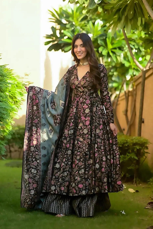 Pure Muslin Digital Print Anarkali Gown with Dupatta Clothsvilla