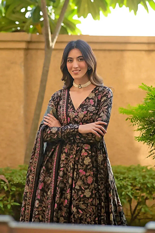 Pure Muslin Digital Print Anarkali Gown with Dupatta Clothsvilla