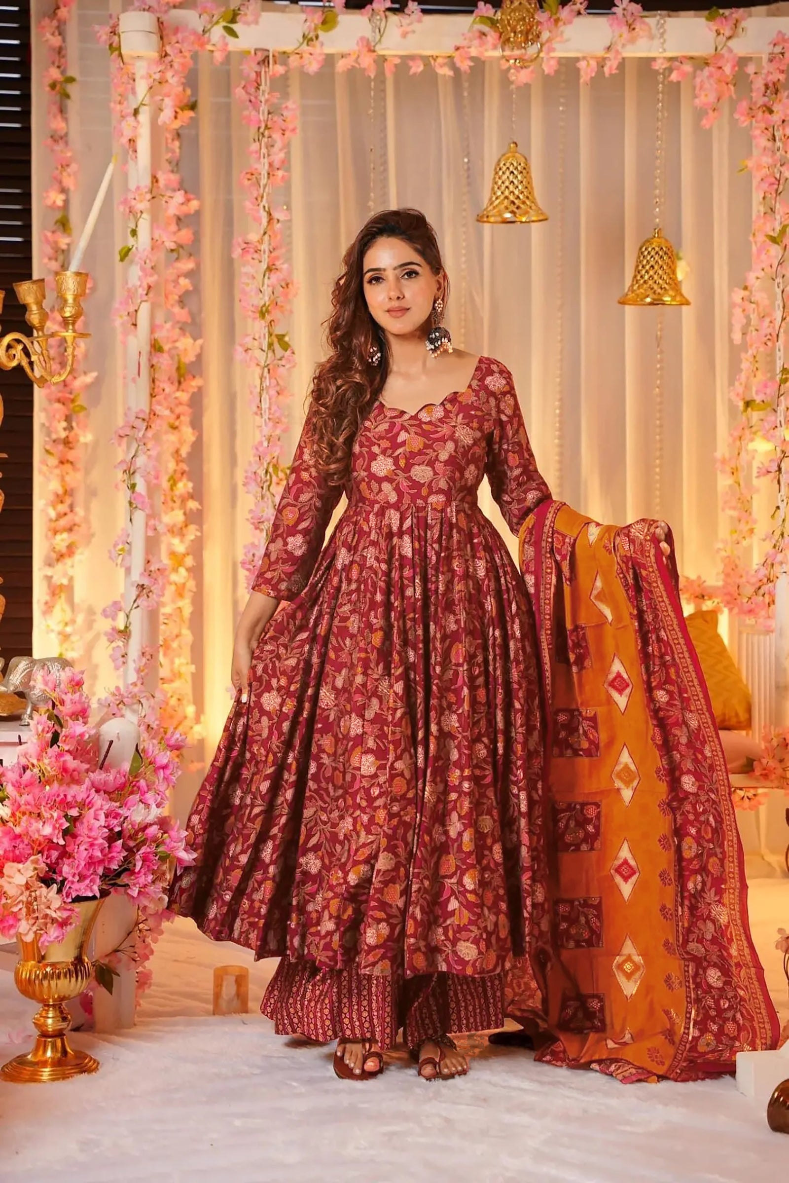 Pure Muslin Digital Print Anarkali Gown with Dupatta Clothsvilla