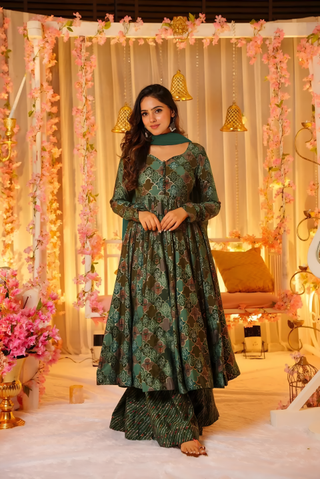 Pure Muslin Digital Print Anarkali Kurti Pant Dupatta Set Clothsvilla