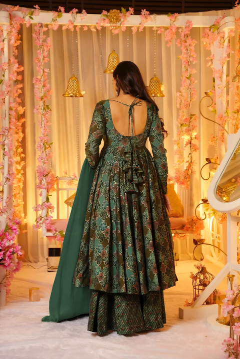 Pure Muslin Digital Print Anarkali Kurti Pant Dupatta Set Clothsvilla