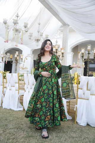 Pure Muslin Digital Print Anarkali Kurti Pant Dupatta Set Clothsvilla