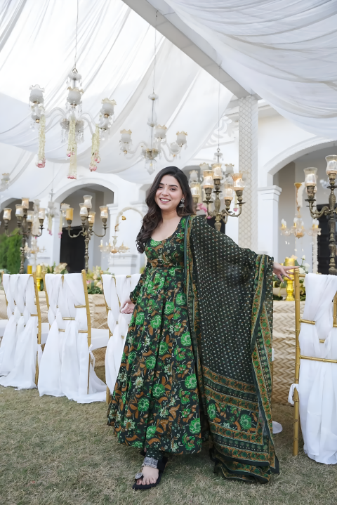 Pure Muslin Digital Print Anarkali Kurti Pant Dupatta Set Clothsvilla
