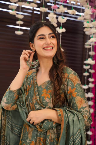 Pure Muslin Digital Print Anarkali Kurti Pant Dupatta Set Clothsvilla