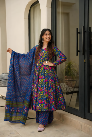 Pure Muslin Digital Print Anarkali Kurti Pant Dupatta Set Clothsvilla