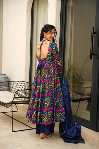 Pure Muslin Digital Print Anarkali Kurti Pant Dupatta Set Clothsvilla